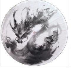 傳統古典，水墨龍，油紙傘---水墨遮陽傘