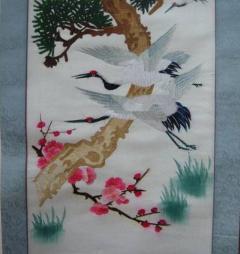 仙鶴 蘇繡掛軸
