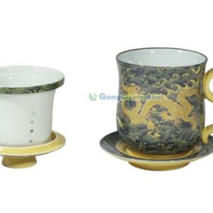 廠家直供黃釉海浪金龍辦公杯