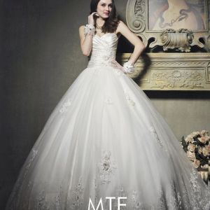 滿庭芳MTF韓式公主抹胸典雅蕾絲拖尾婚紗禮服 冬裝婚紗 S601