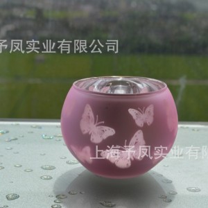激光鐳射蝴蝶圓形玻璃燭臺 批發(fā)玻璃燭臺 玻璃燭杯 南瓜燈 風燈