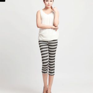 鑫麗莎七分褲2013夏 黑白經典顯瘦透氣休閑褲七分直筒褲女BH3599