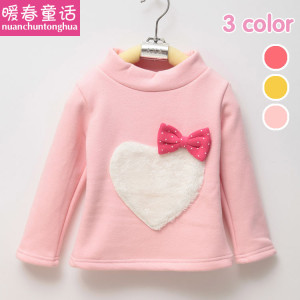 2013韓版童裝批發(fā) 高領(lǐng)愛(ài)心女童長(zhǎng)袖t恤打底衫 冬季加童裝打底衫