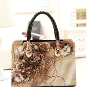 2014新款歐美時尚媽媽水晶亮皮包油畫手提包編花復古正品定型包女