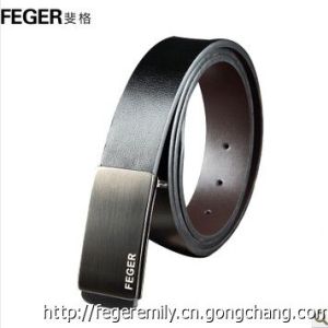 斐格男士皮帶牛皮正品腰帶休閑平滑扣褲帶韓版潮男時(shí)尚配飾