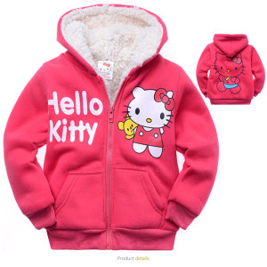 現貨!特價LV8703 西瓜紅卡通Hello kitty帶帽羊羔絨加厚外套