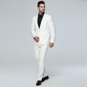 隆慶商務裝 量身定制結婚新郎西服 純白色宴會禮服 韓版修身男士西裝