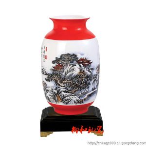 松嶺情深冬瓜瓶骨瓷擺件