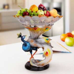時尚家居樹脂飾品藝術器皿擺件孔雀水果盤糖果盤孔雀果盤