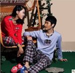 2013會心秋季新品男女情侶睡衣高級棉格家居服長袖長褲針織套裝