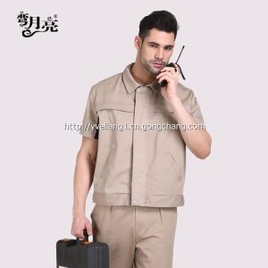 夏季工作服短袖工作服套裝工廠工裝純棉勞保服彎月亮服飾