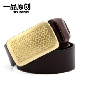 銅扣皮帶腰帶仿古皮帶純銅皮帶頭層牛皮腰帶休閑皮帶