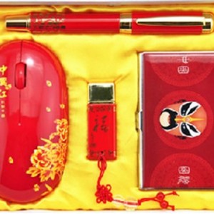 供應禮品紅瓷套裝個性紅瓷U盤禮品四件套廠家直銷