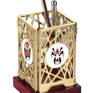 中國風(fēng)金屬屏風(fēng)筆筒，商務(wù)辦公工藝禮品。