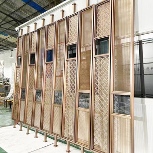 金屬屏風 別墅庭院新中式不銹鋼鏤空雕花銹屏風定制