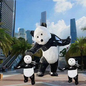 不銹鋼雕塑大熊貓 大熊貓幾何面卡通動物雕塑